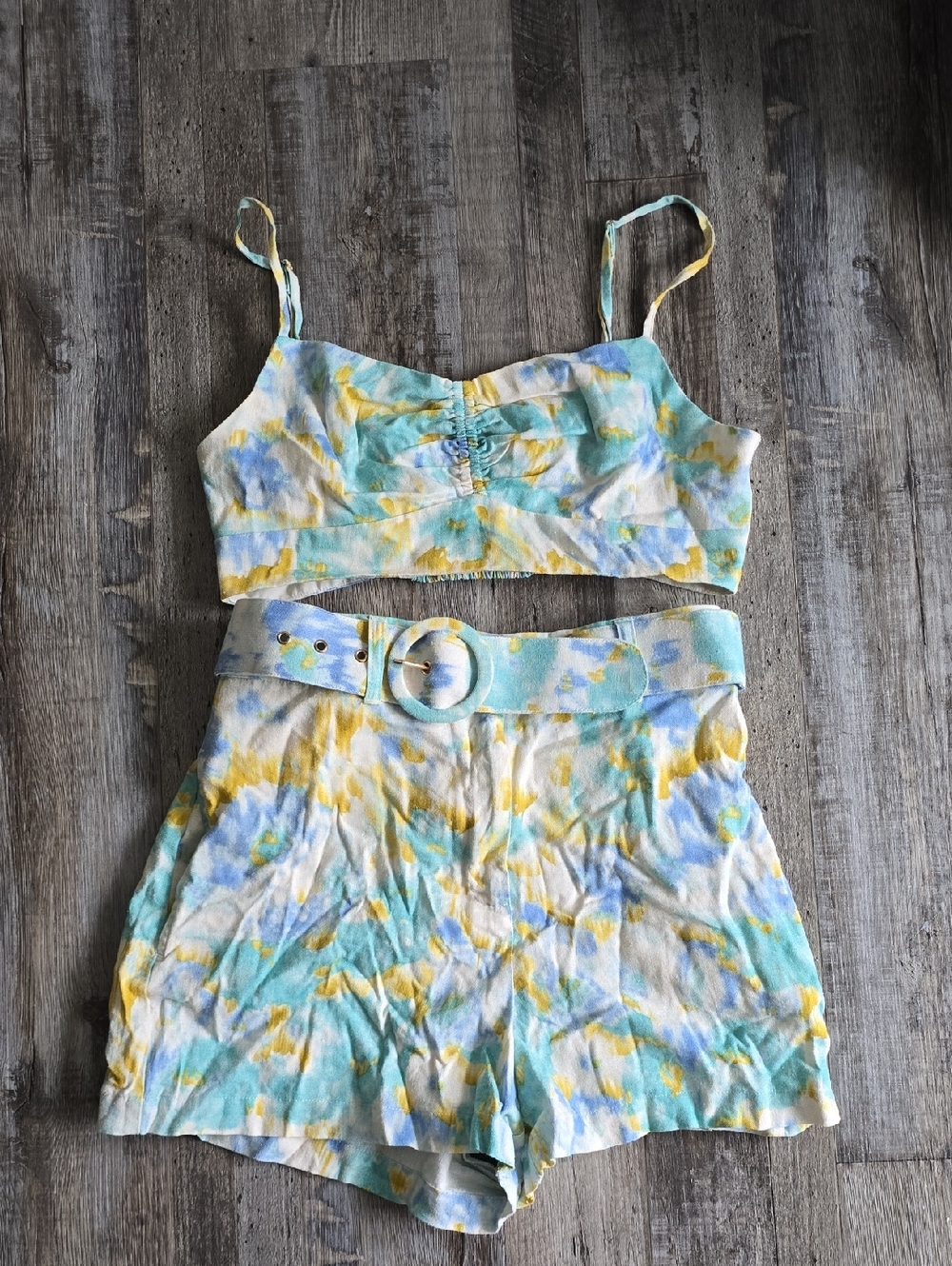 Christian Lacroix Linen Watercolor High Tide Matching High Rise Short Set Size S - Picture 3 of 6